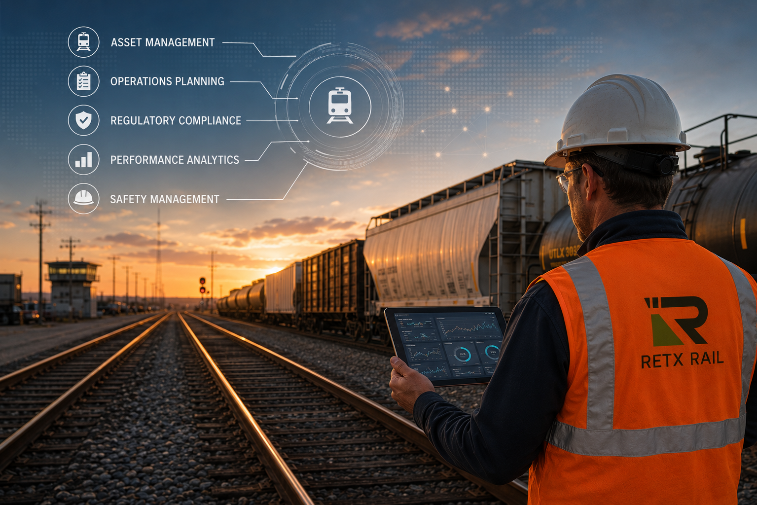 RTEX Rail fleet manager reviewing railcar operations on a tablet